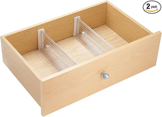 iDesign Plastic Adjustable Deep Drawer Divider, Kitchen, Dresser, Desk, Bathroom and More, The Linus Collection – Set of 2, Expandable 13.25” – 20.75”, Clear