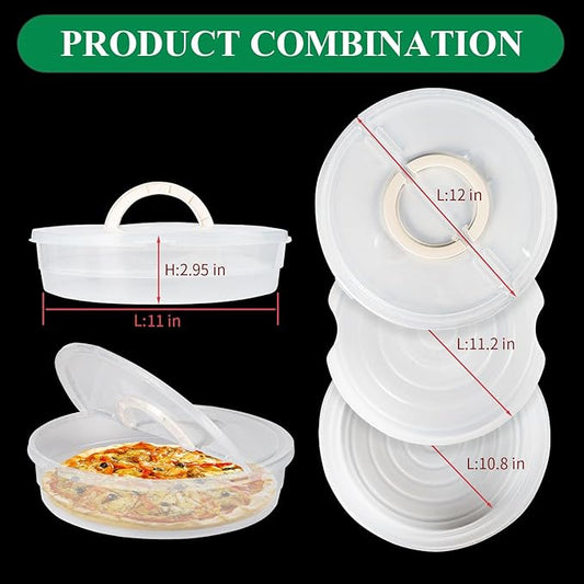 2 Pack 12inch Food Storage Container with Lid and Handle, Reusable 2 Compartments Pizza Slice Storage Container, Round Clear Pie Carrier Leftover Pizza Keeper for Cake Cheesecake Tortilla Pastry
