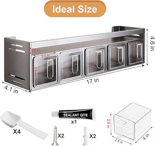 Kitchen Spice Rack, Kitchen Organizer and Storage Rack, Spice Organization for Cabinets Punch-free Wall/Countertop Home Decor Multifunctional Double Layer 5 Gird Condiment Rack, Gray