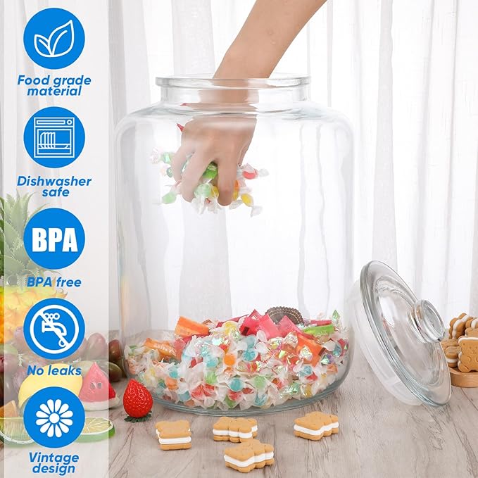 Yaomiao 4 Gallon Glass Jar with Lid Large Cookie Jar with Big Opening Airtight Food Storage Canister Canning Jars for Flour Sugar Dog Treats Pasta Candy Glass Containers with Lids for Kitchen Pantry