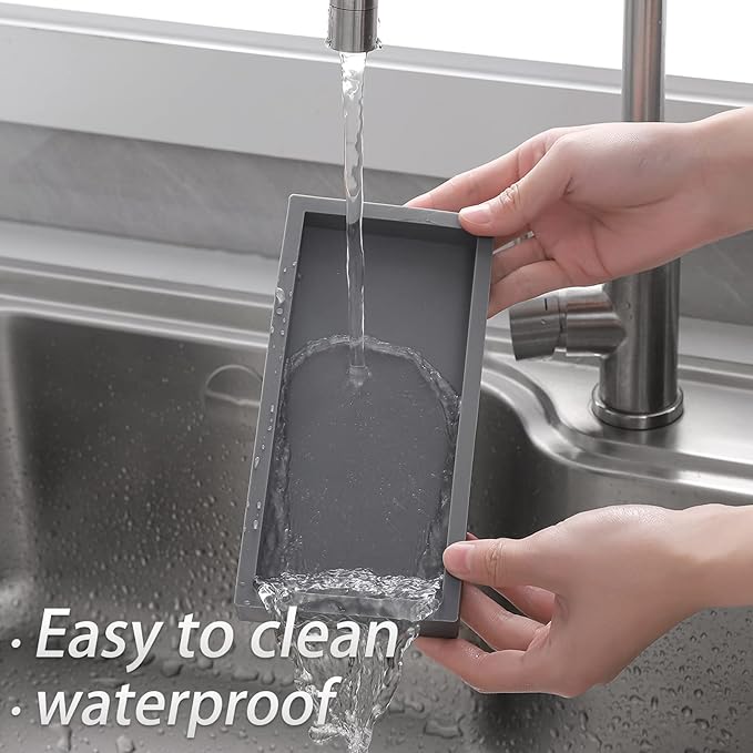 Bathroom Trays for Counter, Slicone Vanity Trays for Bathroom, Rectangle Sponge Holder for Kitchen Sink - Grey