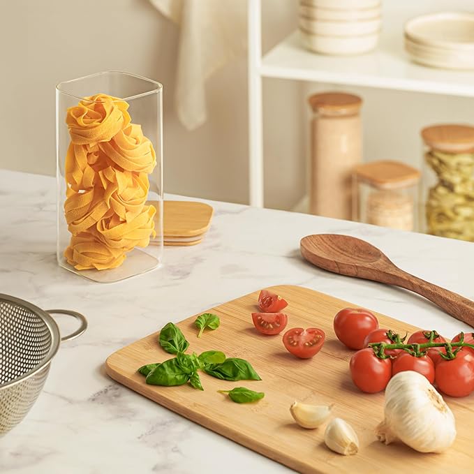 Square Glass Food Storage Jars 50 oz & 24 oz - Set of 4 Kitchen Storage Jars with Bamboo Lid Airtight for Coffee, Flour, Pasta, Cereal, Cookie, Spice and More