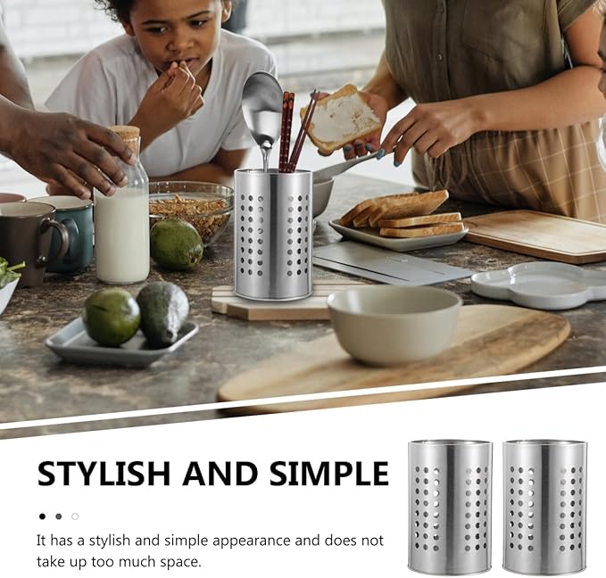 DOITOOL 2PCS Stainless Steel Kitchen Utensil Holders for Countertop Spoon Holder Silverware , Chopsticks Holder Spoon and Fork Holder for Restaurant (12 X 12 X 18CM)