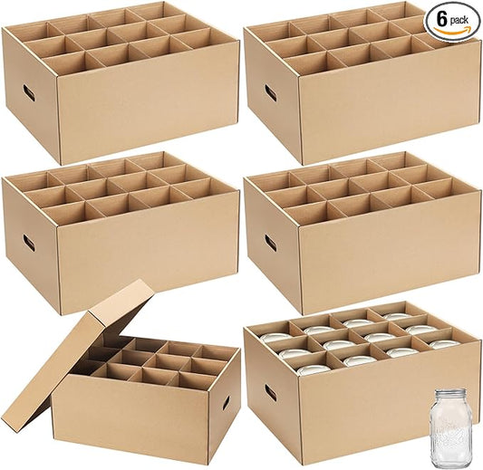 6 Pieces Mason Jar Storage Boxes 32 oz Canning Boxes with Handles and Dividers Stackable Mason Jar Storage Containers Canning Organizer for Stacking (Natural Color)