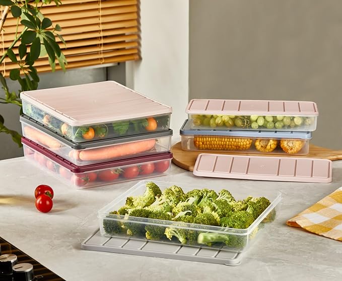Airtight Food Storage Containers with Lids, Refrigerator Organizers and Storage, Freezer Organizer Bins, Set of 2, 34 Oz, Light Grey