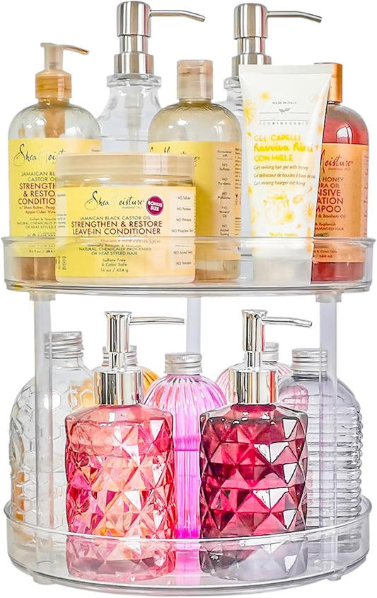 Roninkier 2-Tier Clear Lazy-Susan Turntable – 11-Inch Pantry Spice-Rack Cabinet-Organizer – Plastic Lazy Susan Makeup Organizer for Bathroom Countertop