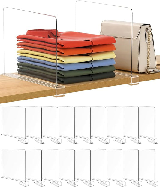 18 Pack 12 Inches [Extra Tall Version] Clear Shelf Dividers for Organization, Acrylic Closet Shelf Vertical Shelves Organizer for Bedroom, Kitchen and Office