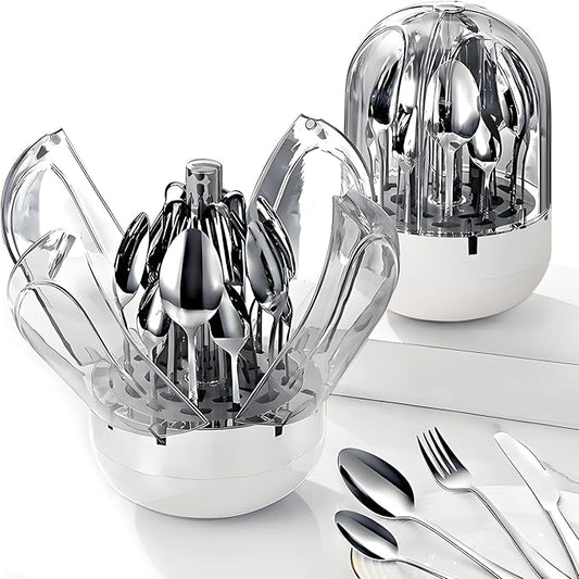 Silverware Flatware Organizers, 24 Piece Silverware Set with Organizer Box, Stainless Steel Silverware Set for 6, Kitchen Flatware Set, Cutlery Set of Steak Knives, Forks, Spoons & Dessert Spoons