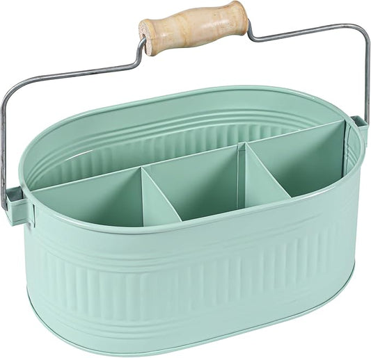 Utensil Holder For Parties - Galvanized Party Organizer, Picnic Plates & Utensils Caddy - 13.5 Inch