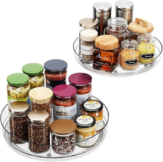 LAMU 2 Pack Clear Lazy Susan Turntable Organizer for Cabinet, 10'' 10.6'' Condiment Organizer for Refrigerator, Kitchen Pantry, Medicine Cabinet Organizer, Spices Rack Organization, Bathroom