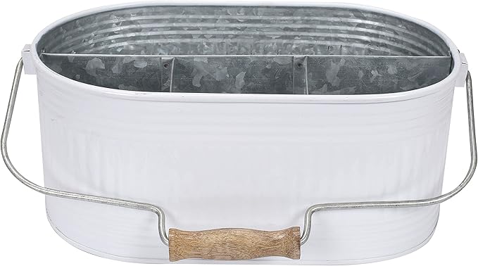 CLEENTABLE Galvanized Utensil Caddy – Rustic Farmhouse Chic Multi-Compartment Organizer for Kitchen, Parties & Picnics (13.5" L x 10" W x 5.5" H)