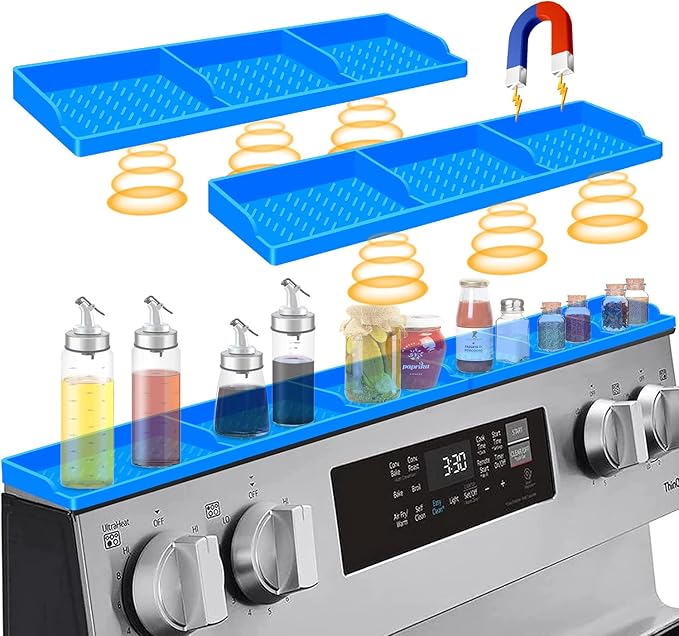 Stove Top for Silicone Shelf,30 Inch Magnetic Shelf Over the Stove Spice Rack,Kitchen Shelf for Above Stovetop Organizer Magnet Flat Back of Stove-Blue