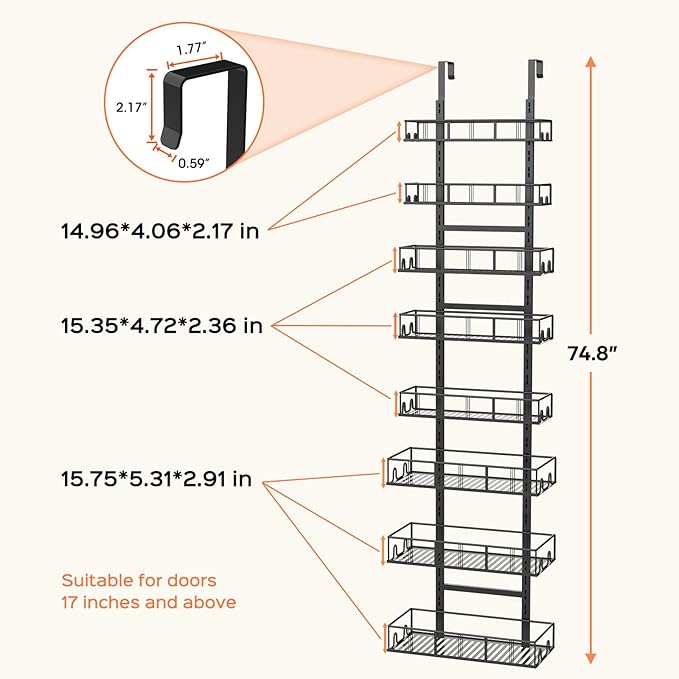 Black 8-Tier Over The Door Pantry Organizer, Pantry Organization And Storage, Metal Hanging Spice Rack Shelves Door, Home & Kitchen Essentials, Laundry Room Bathroom Organization