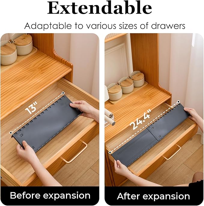 4-Tier Spice Drawer Organizer - 4 Pack Expandable Seasoning Rack (13" to 24.4") for Kitchen Drawers, Organization Insert Tray (Jars Not Included)