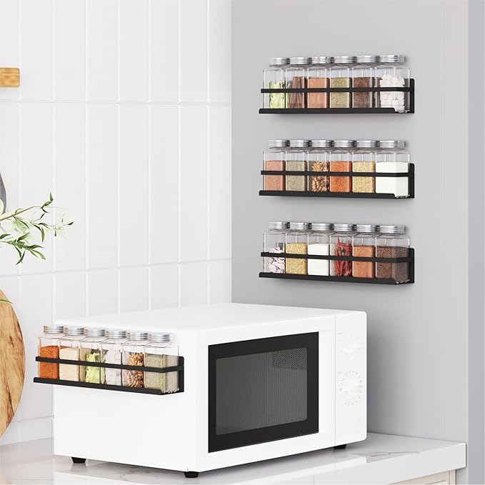 Magnetic Spice Rack with Jars Magnetic Spice Rack for Refrigerator 24 Spice Jars with Label Magnetic Shelves for Fridge 4 Pack Black