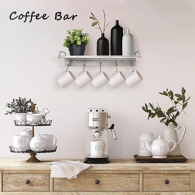 Kitchen Utensil Rack, Spice Rack with Hooks Wall Mount, Over the Stove Shelf, Stainless Steel, Hanging Storage Wall Shelf for Spatula Spoon, Seasoning Jar Organizer