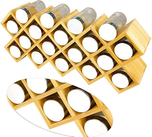 Criss-Cross 18-Jar Bamboo Countertop Spice Rack Organizer, Kitchen Cabinet Cupboard Wall Mount Door Spice Storage, Fit for Round and Square Spice Bottles, Free Standing for Counter, Cabinet or Drawers