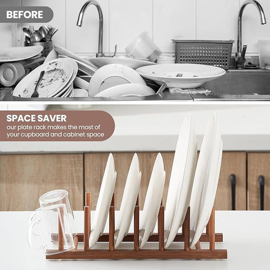 Pot Lid Plate Organizer Holder for Cabinet Space Saver-2 Pack Wooden Dish Drying Rack- Cutting Board Organizer Holder-Plate Rack for Dish/Pot Lid/Bowl/Cup/Cutting Board