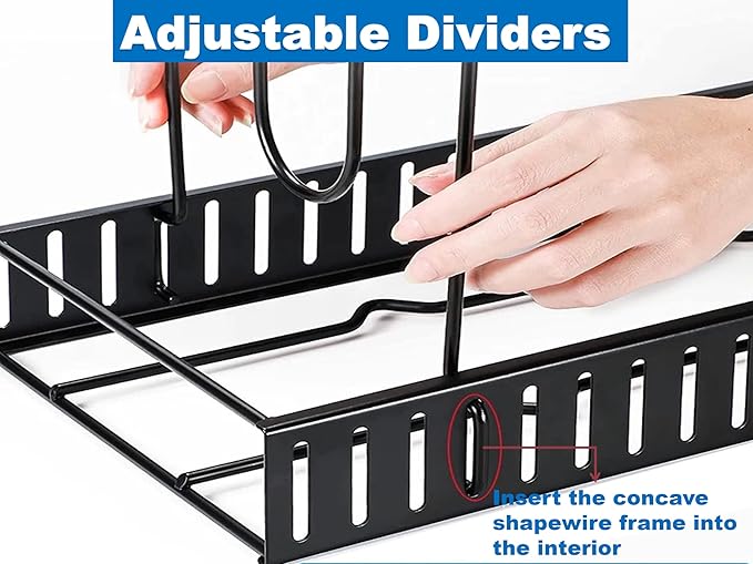 Pot and Pan organizer:Dipped Pan Organizer Rack for Kitchen Cabinet Organizers and Storage with 12 Adjustable Dividers and Anti-scratch Strip,Expandable Pans and Pots Lid Organizer Rack for Cabinet