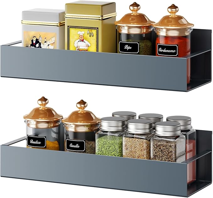 2 Pack Moveable Fridge Magnetic Spice Racks,Metal Grey