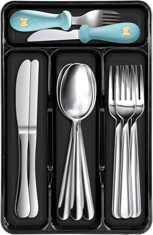 Plastic Silverware Drawer Organizer,Cutlery Storage for Kitchen Drawer Tray,Flatware and Utensil Organizer Holder Divider for Spoons Forks Knives Tableware, 4 Compartment,Small Black