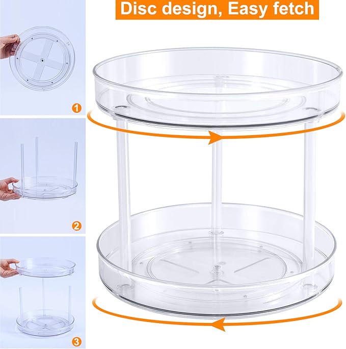 Lazy Susan Condiments Organizer,2-Tier Spice Rack Storage Turntable for Cabinet,Fridge,Countertop,Pantry,Bathroom,11 inch Round, Clear