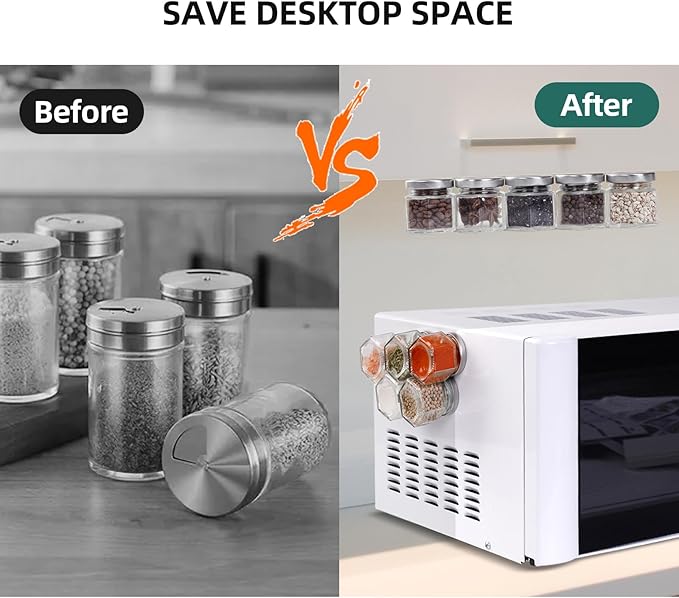 Set of 20 Magnetic Spice Jars for Refrigerator, Glass Small Hexagon Magnet Seasoning Containers with Labels, shaker Lids, Fridge Magnetic Spice Rack Organizer with Jars