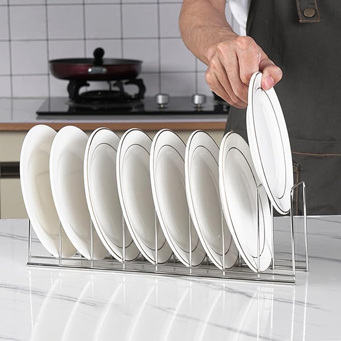 4 Pack Pot Lid Holder Kitchen Pot Lid Organizer Cabinet Rack Suitable for Bakeware, Dish, Plate, Pots & Pans, Cutting Boards, Serving Trays, Reusable Containers in Cabinet Pantry (Silver)