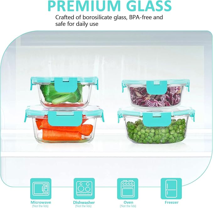 24 Pieces Glass Food Storage Containers Set,Glass Meal Prep Containers-Stackable Airtight Glass Storage Containers with lids,Freezer, Microwave, Oven Safe,Green