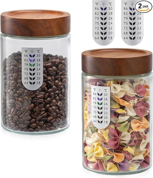 Angadona Glass Jar With Airtight Wood Lid, 33oz Wide Mouth Glass Canister pantry storage containers Kitchen Jar for Coffee,Sugar,Cookie,Nuts,spaghetti,Flour and Candy (2 pack)