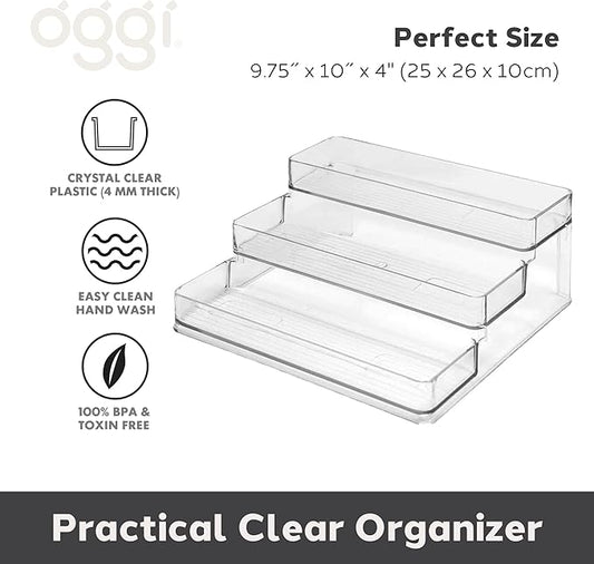Oggi 3 Tier Spice Organizer & Pantry Storage- For Shelf, Kitchen Cabinet, Spice Rack, Pantry Organization and Storage, Clear Shelves