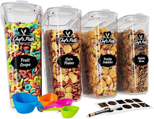 Chef's Path Set of Storage Box - Lunch Box, 8 Labels, Set of Spoons and Marker, Flour Box - BPA-Free Plastic Box (4 L) (4)