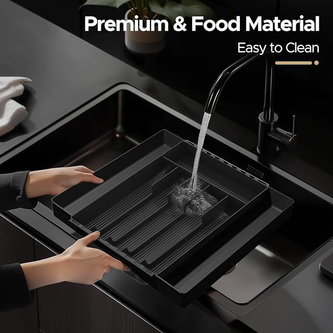 JYPS Silverware Organizer: Expandable Multipurpose Drawer Organizer for Forks, Knives and More - Black
