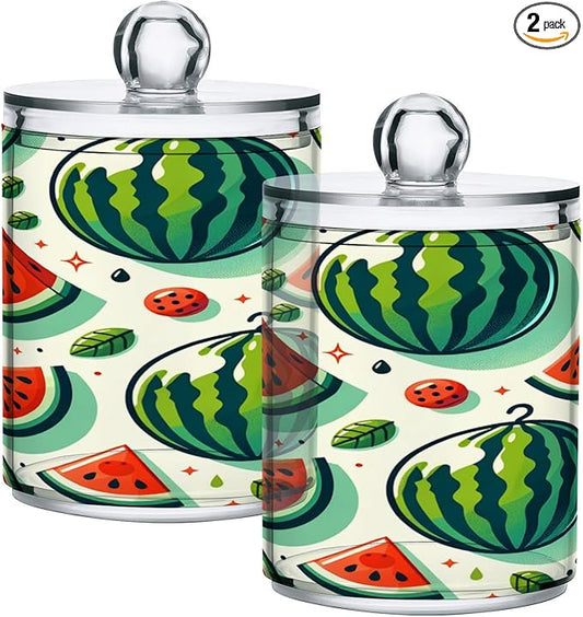 Cartoon Watermelon 2PC Airtight Transparent Plastic Storage Jar Glass Food Storage Container Glass, Can Store Candy, Salt, Coffee Beans, With lid, Easy To Use