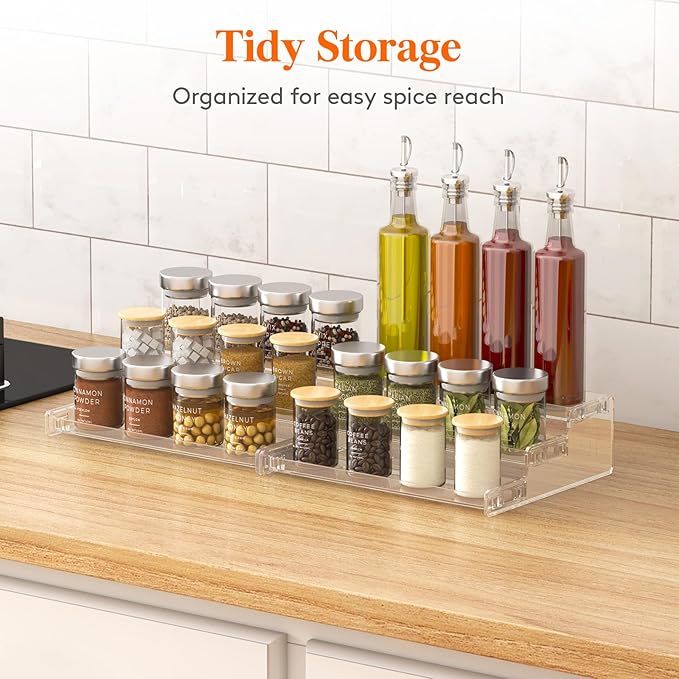 Lifewit Plastic 1 Pack 3-Tier Spice Rack, Clear Spice Organization for Cabinet, Counter, Organizer Shelf for Condiment, Seasoning, Syrup, Liquor, Medicine and Perfume for Kitchen, Pantry, Bar, Bath