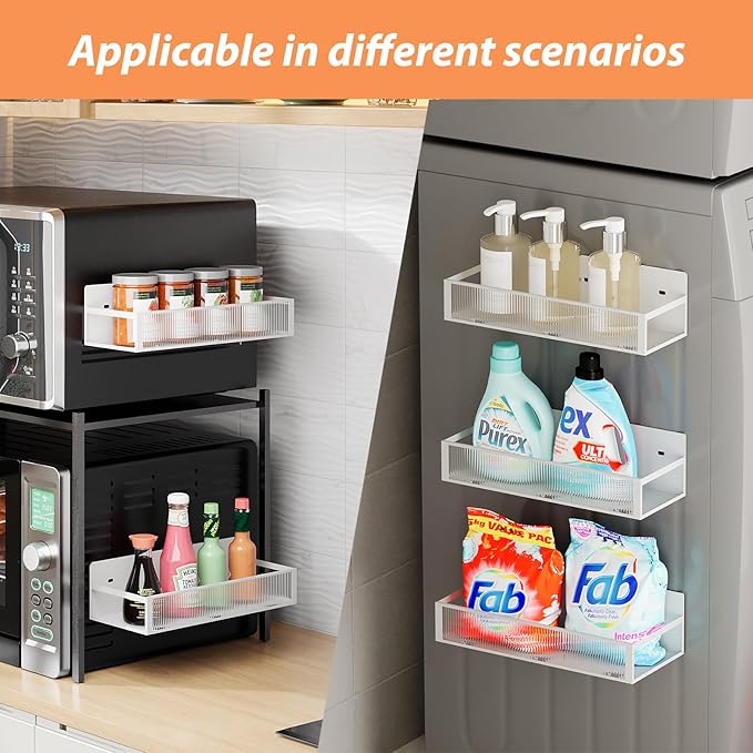 Magnetic Spice Rack for Refrigerator,3 Pack Magnetic Spice Storage Rack Organizer with Clear Acrylic Board for Refrigerator and Oven (White)