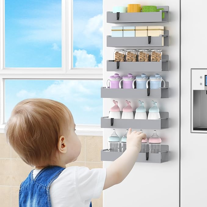 6 Pack Magnetic Spice Rack Organizer for Refrigerator and Oven, Silver Fridge Organizers and Storage for Kitchen