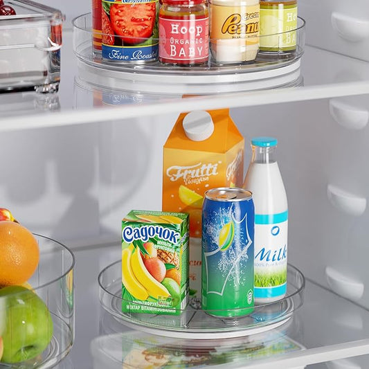 LAMU 2 Pack Clear Lazy Susan Turntable Organizer for Cabinet, 10'' 10.6'' Condiment Organizer for Refrigerator, Kitchen Pantry, Medicine Cabinet Organizer, Spices Rack Organization, Bathroom