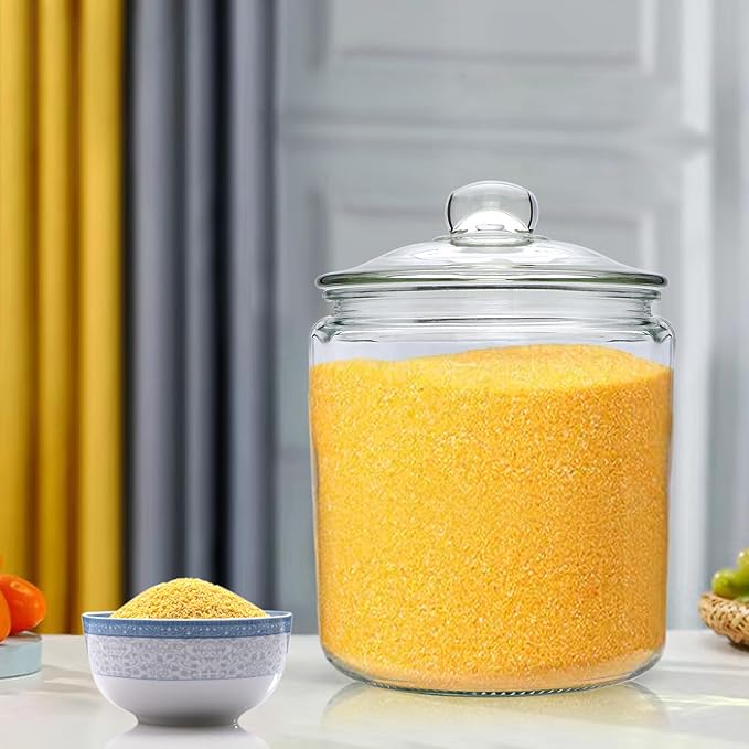 1 Gallon Glass Canister, Cookie Jar & Candy Jar with Airtight Lid, Large Food Storage Container for Buffet, Coffee & Flour, Laundry Room Storage & Pantry