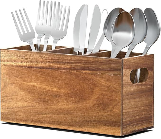 Silverware holder, Acacia Wooden silverware organizer, Utensil holder for party, Utensil holder for party for Countertop Spoon and Fork Holder Flatware Utensils Caddy for Party-1pcs