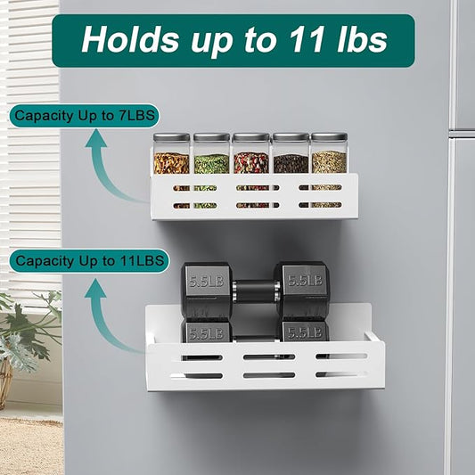 MFTEK Magnetic Spice Rack for Refrigerator, 4 Pack Spice Rack Organizer Strong Magnetic Shelf Seasoning Organizer, Metal Side Fridge Storage Rack, Space Saving Kitchen Organization