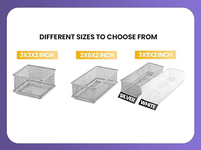 Ybm Home Silver Mesh Drawer Cabinet and or Shelf Organizer Bins, School Supply Holder Office Desktop Organizer Basket 1612 (3x3)