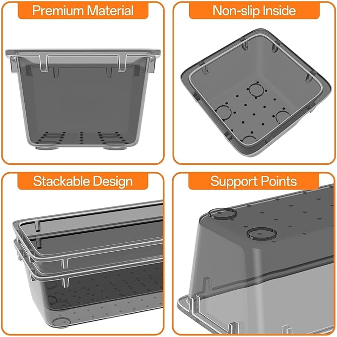 WOWBOX 32 PCS Clear Plastic Drawer Organizer Set, 4 Sizes Desk Drawer Organization and Storage Containers for Makeup, Cosmetics, Jewelry and Gadgets in Kitchen, Bathroom, Bedroom, Office, Clear Black