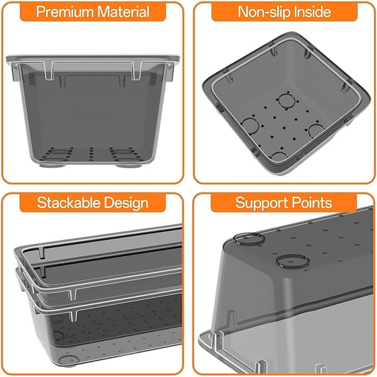 WOWBOX 32 PCS Clear Plastic Drawer Organizer Set, 4 Sizes Desk Drawer Organization and Storage Containers for Makeup, Cosmetics, Jewelry and Gadgets in Kitchen, Bathroom, Bedroom, Office, Clear Black