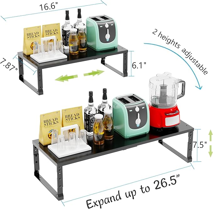 Expandable Stackable Spice Rack Organizer for Kitchen Cabinet,Adjustable Counter Shelf, countertop, Pantry,Cupboard,Bathroom,Bedroom(3Packs/Black/Medium)