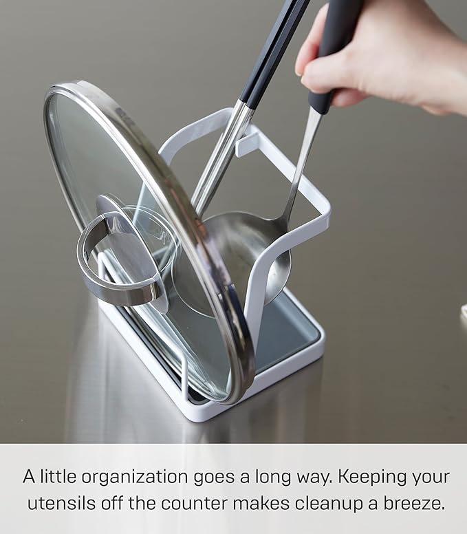 Yamazaki Home Tower Lid & Ladle Stand - Large, Kitchen Stand For Utensils, Lids, And Cookbooks, Heat-Resistant Kitchen Stand - Steel