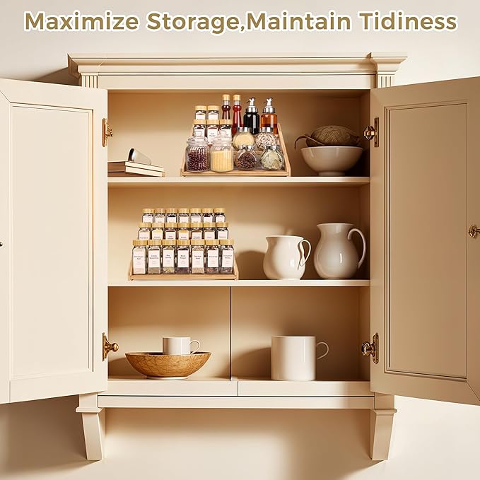 3-Tier Bamboo Spice Rack, Ideal for Kitchen Countertops, Cabinets & Pantries - Modern Design, Space-Saving (Spice Bottles Not Included)