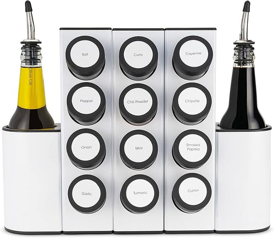 Prepdeck Chef Caddy Spice Rack - Seasoning & Oil Organizer - Spice Labels & Blank Labels, Kitchen Counter Organization and Storage (Pro)