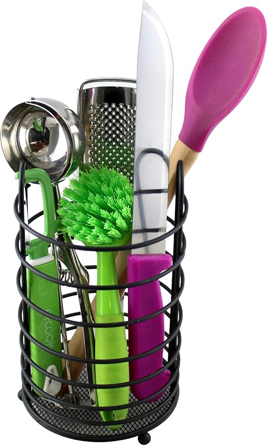 Dependable Industries inc. Essentials Kitchen Cutlery Holder Utensil Caddy Mesh Bottom Finish (Black)