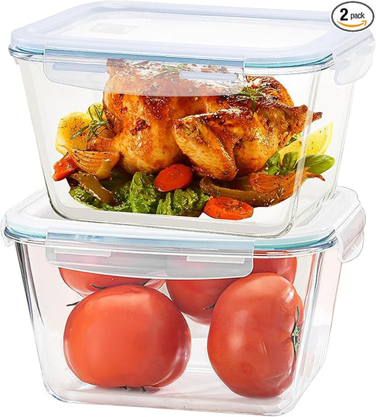 2600 ML /88oz/ 11 Cup LARGE Glass Food Storage Container with Airtight Locking Lid for Storing food, Vegetables, Fruits Roasting Turkey Freezer Microwave & Oven Safe Leak Proof Stackable